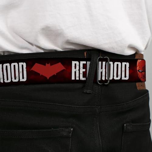 Buckle-Down Seatbelt Belt - RED HOOD/Face/Logo Weathered Black/Reds/White - 1.0" Wide - 20-36 Inches in Length4
