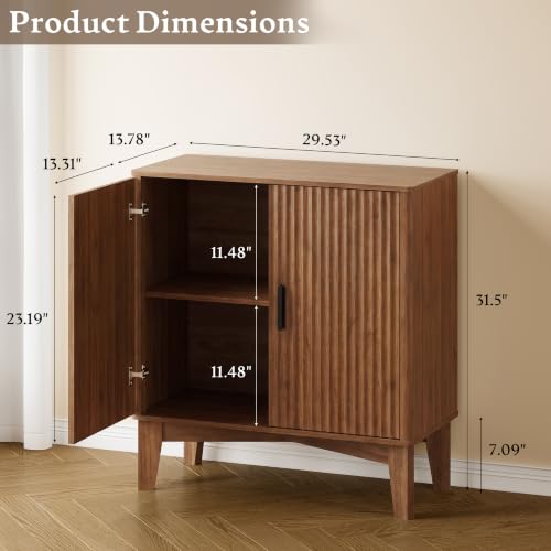 Image of BORNOON Storage Cabinet with Doors and Adjustable Shelf, Modern Fluted Sideboard Buffet Cabinet, Freestanding Coffee Bar for Kitchen, Pantry, Entryway, Living Room