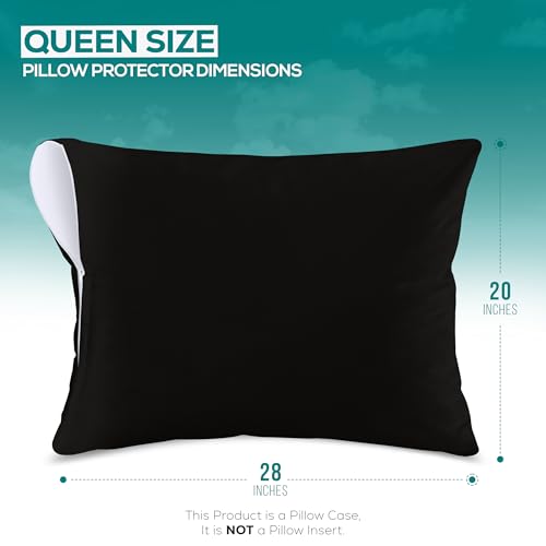 Image of Utopia Bedding Premium 100% Waterproof Pillow Protectors with Zipper Queen Size (Set of 2), Bed Bug and Dust Mite Proof Zippered Pillow Covers, Pillow Encasement Cases, Black