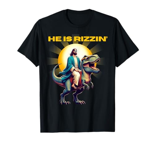 Él es Rizzen Jesús tiene Rizzen Retro Christian Dinosaur Camiseta