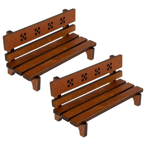 Wakauto 2pcs Mini Wooden Bench Vintage Style Micro Landscape Furniture for Dollhouse Fairy Garden Decor Retro Park Seat Ornaments for Desktop Arrangement