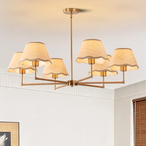 LIXDRASK 6-Light Boho Rattan Chandelier Rustic Chandeliers for Dining Room