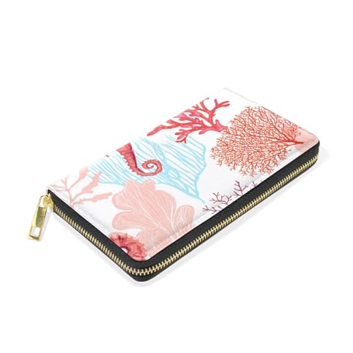 OTVEE Womens Wallet Tropical Animal Seahorse Corals Slim Long Purse Zip Clutch Wallets for Ladies3