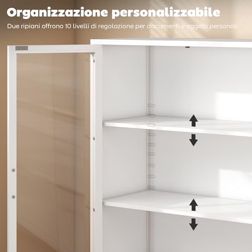 Homcom Armadio Portadocumenti In Acciaio A 2 Ante In Vetro Temperato, Schedario Da Ufficio Con Ripiani Regolabili, Mobiletto Multiuso Portaoggetti, Per Ufficio Studio Casa, 80X40X110 Cm, Bianco - 5