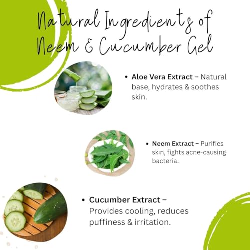 Image of Khadi Organic Neem Cucumber Aloe Vera Gel - Refreshing Skin Relief & Deep Hydration By Bhudevam naturals | Aloe Vera Gel for Dry Skin & Hair | Organic Moisturizing Gel for Women & Men - 200gm