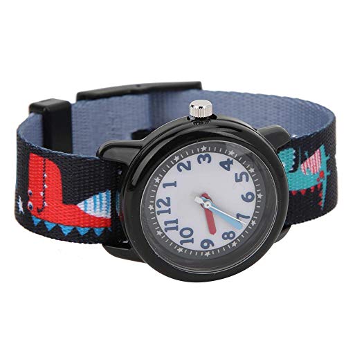 Relógio infantil com estampa de desenho animado à prova d'água e pulseira de quartzo (preto)