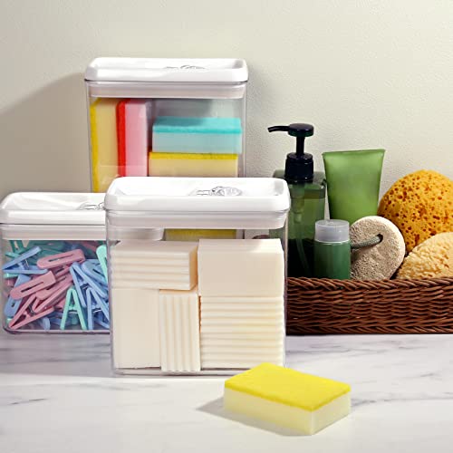 Felli Flip Tite Rectangular Food Storage Container 3Pc Pasta Granola Set With 4” Airtight Seal Lid Easy Grip & Open Lock, Pantry Organizer Kitchen Organization, Acrylic Stackable Canister Organizing Cereal, Macaroni, Coffee, Bean, Oat ( 1.9Qt, White) #TOP6