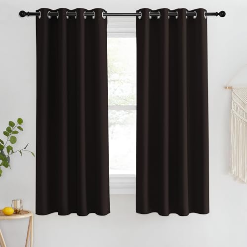 NICETOWN Blackout Short Curtain 63 inches Long for Windows, Thermal Insulated Curtain Grommet Room Darkening Window Treatment for Bedroom/Living Room, 1 Panel, W46 x L63, Toffee Brown