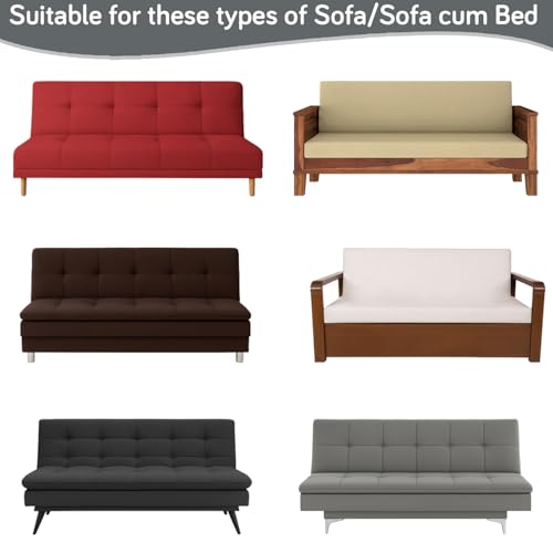 Image of HOKIPO Armless Sofa Cover for Sofa Cum Bed, 280 GSM Stretchable Elastic Futon Slipcover, 'Aria Nova' (Large) Light Grey (AR-6703-LGRY)