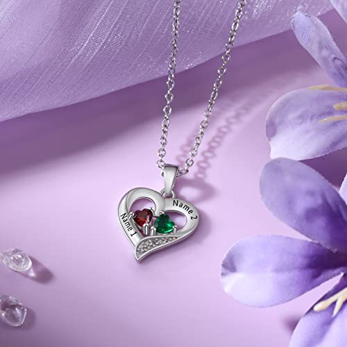 Jewelstruck Sterling Silver Personalized 2 Names Birthstone Necklace Heart Custom Necklace for Women Wife Grandma Mothers Day Necklace for Mom Valentine's Day Gifts for Her4