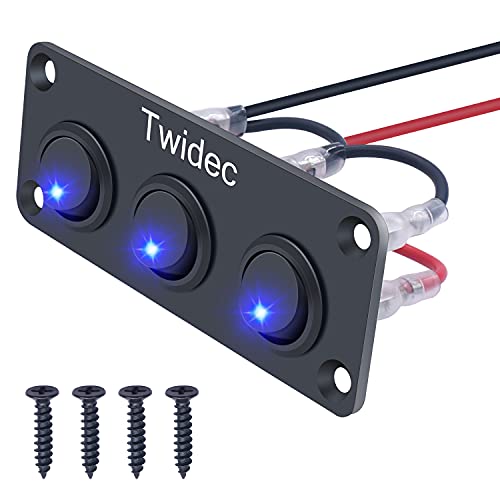 Twidec/3 Gang Rocker Toggle Switch Panel With 12V Dc Round Dot Lighted 20A 3 Pins On/Off Spst Switch Control For Car Or Boat Blue Led Light Kcd2-102N-Bu-Xbz #TOP6