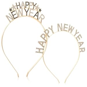 2 Pack Happy New Year Headband for Women 2026, New Year Headpiece Tiara Crown for Newyear Eve Party Supplies Holiday Gifts