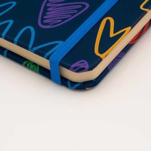 Image of COI Colorful Heart Notebook 5.5x8.5″ - 192 Pages of 80 GSM Natural-Shade Unlined Paper, Hardcover with Elastic Band, Two Satin Ribbons & Rounded Edges