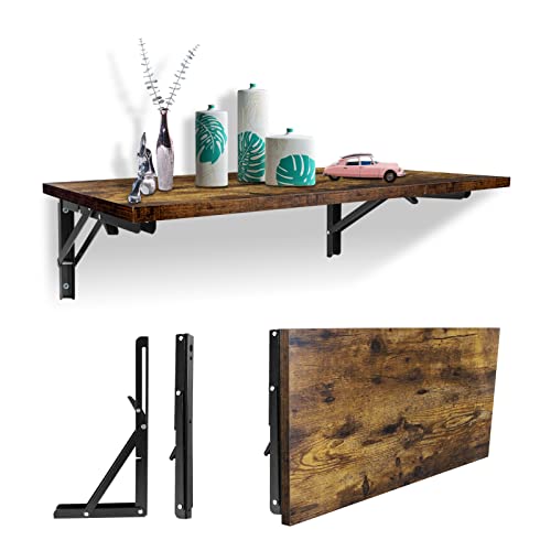 Folding Shelf Brackets Max Load 400 lb, 12 inch Shelf Bracket for DIY Floating Shelf, , Brackets of 2 , Contains 1 Planks