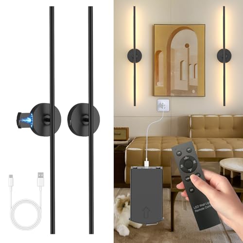 Catálogo de Iluminación de pared para comprar hoy. 50 Lámpara de pared LED Inalámbricas 2 PCS, USB Recargable Apliques de Pared con Remote y Control Táctil, 8000mAh Batería Luz de Pared Regulables 350°, iluminación para Sala,...