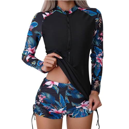 Maillot de bain deux pièces pour femmes avec chemise zippée et bas boyshort