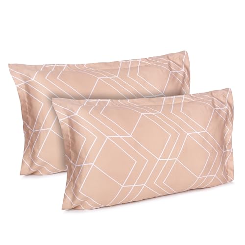 Image of Mush Bamboo Printed Pillow Cover Set of 2 | 100% Bamboo Pillow Cover for Hair and Skin | 300 TC | Breathable, Silky Soft and Envelope Pillowcases | 17 inchx27 inch Geometric Print, Coral