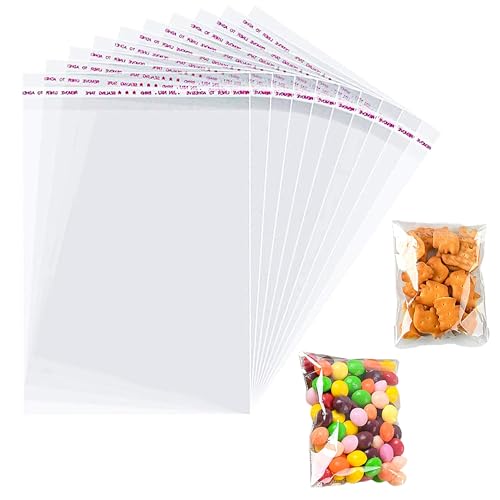 Lot de 100 sacs en cellophane refermables - 10 x 18 cm - Mini sachets autocollants avec fermeture pour bonbons, biscuits, cadeaux