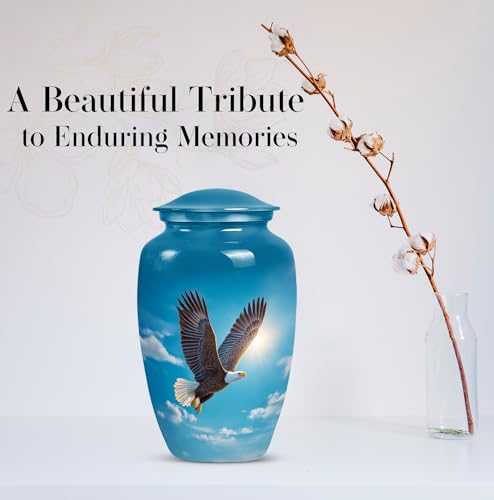 Image of Eagle Urn for Ashes for Women - Blue Urns for Human Ashes - Decorative Cloud Cremation Urn for Husband & Wife - 10 Inch Large Sympathy Gift for Female - Bird Memorial Urns for Adult Human