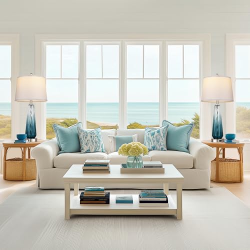 Table Lamps Set of 2 with Touch Control, Modern Glass Bedside Lamps with USB A+C Ports, 3-Way Dimmable Nightstand Lamp with White Fabric Shade, 27.5" Large Lamps for Living Room Bedrooms Decorations