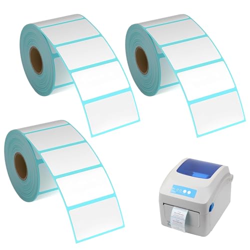 Etiquetas térmicas Adhesivas 40 x 30 mm, 3 Rollos de 800 Etiquetas Blancas con impresión Negra, Papel Autoadhesivo de Alta adherencia para hogar, Oficina, Escuela, Tienda y organización Diaria