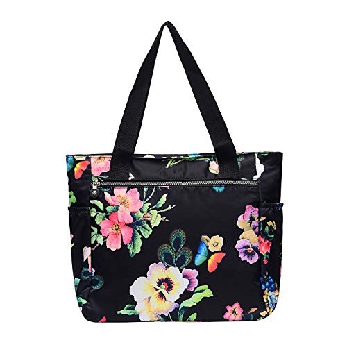 Nylon Large Lightweight Gym Bag Tote Bag Shoulder Bag for Gym Hiking Picnic Travel Beach Waterproof Tote Bags (BirdFlower TB)