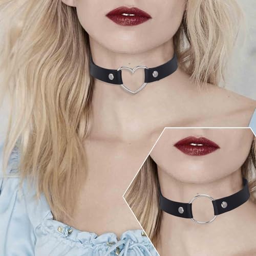 Jahrestag Geschenk, 4 Stück Halsband Damen für Sex, Choker Schwarz Kette Damen, LederhalsbandDamen, Kette Spike Leder Kragen Kropfband Herz, Einstellbar Halsband Schwarz Chocker, Punk Gotik Collar