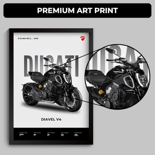 Image of Ducati Diavel Poster | Framed Poster of Ducati Superbike A4 Sized (31 x 23 cm) | Superbike Posters for Wall, Gift for Boys, Ducati Bike Frame | Bike Frames | Bike Posters for Wall, Bedroom, Hostel (F 067)