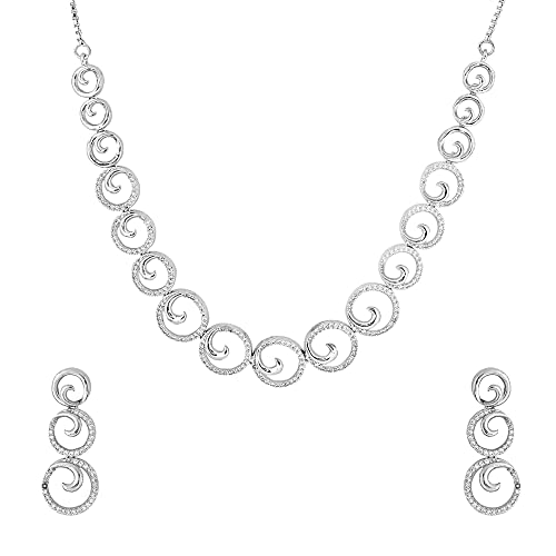 Image of Yellow Chimes Jewellery Set for Women and Girls American Diamond Jewellery Set | Rosegold Rhodium Plated AD Necklace Set for Women | Birthday Gift for Girls & Women