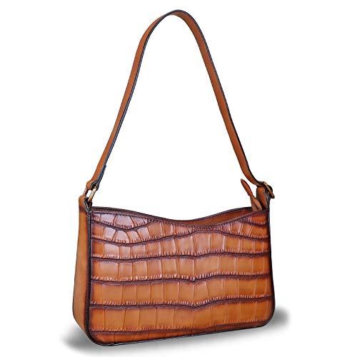 Image of Genuine Leather Satchel Purses for Women Hobo Handbags Crocodile Pattern Lady Shoulder Bag