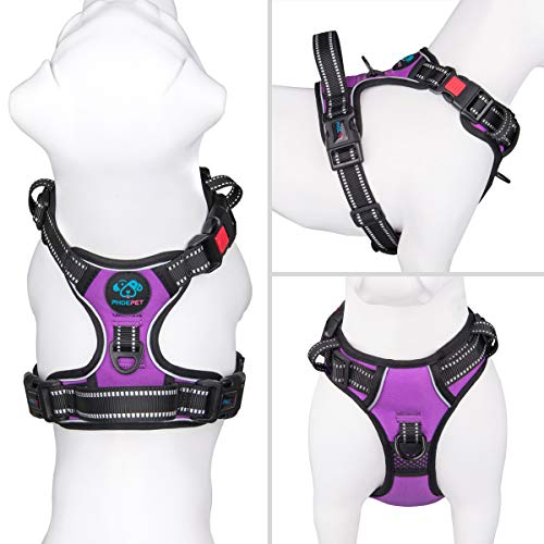 Image of PHOEPET No Pull Dog Harnesses for Small Dogs Reflective Adjustable Front Clip Vest with Handle 2 Metal Rings 3 Buckles [Easy to Put on & Take Off](XS, Purple)