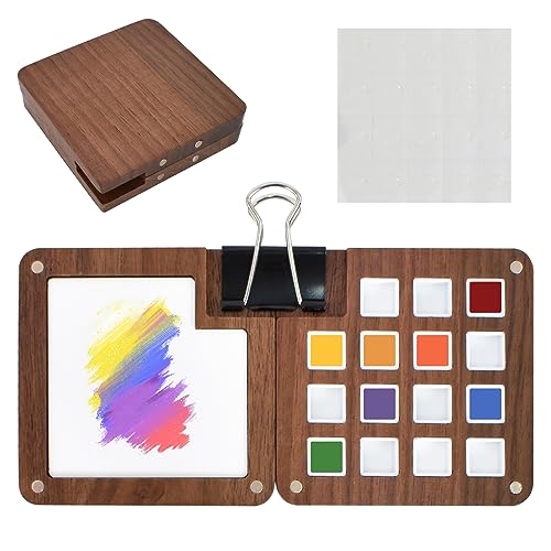 Mini Pocket Aquarell Set Zum Mitnehmen | 12 Farben + Skizzenbuch Mit 8 Feldern | Mit Pinsel, Stift & Clip | Ideal Für Reisen