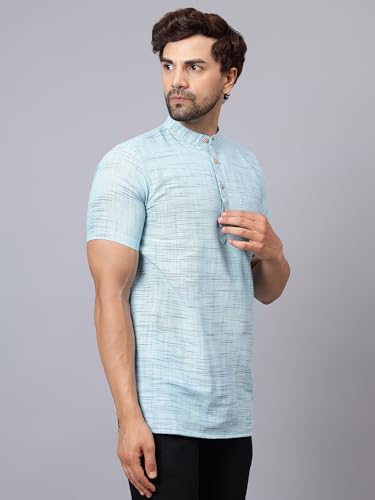 Image of LATEST CHIKAN Men's Cotton Regular Casual Strped Short Kurta Half Sleeves - (SK-LJ.DS.AS)