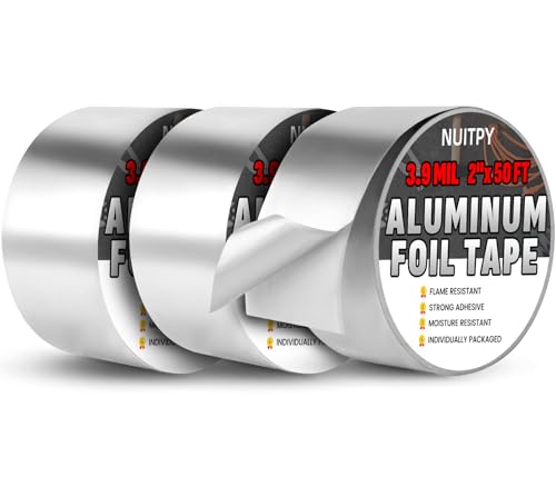 NUITPY 3 Pack Aluminum Foil Tape, 3.9 mil 2' x 150 Feet Total Foil Tape, Silver High Temperature...