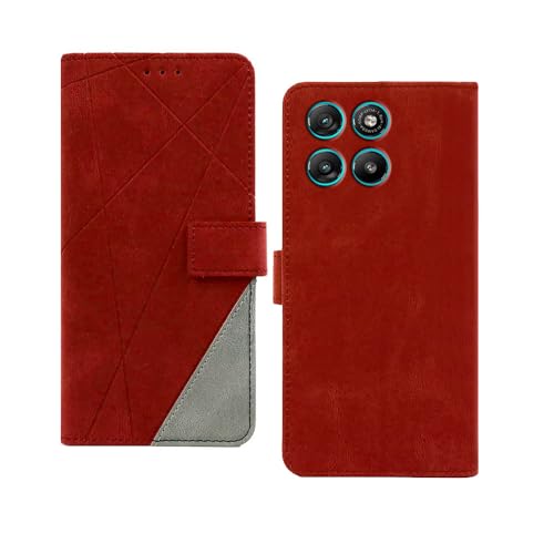 Image of amazon basics Motorola G67 Power 5G Flip Cover | Card Pockets Wallet & Stand | Flip Cover for Motorola G67 Power 5G (Red with Grey)