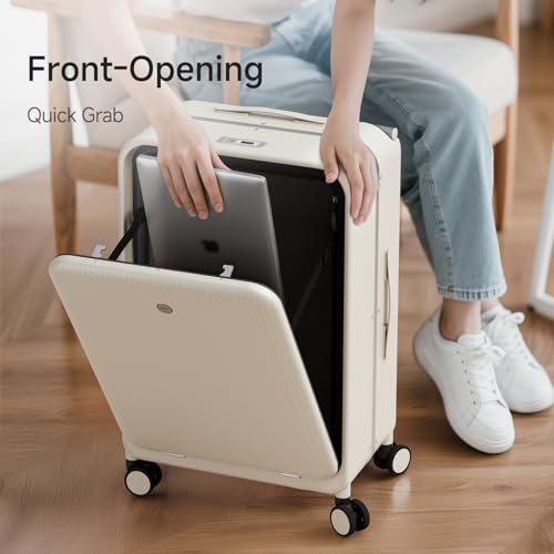 Top Opening 20-inch Carry On Luggage - Zipperless, Aluminum Frame Hard Shell PC Suitcase, Noble TSA Airline Approved Suitcases with Spinner Wheels (Beige)2