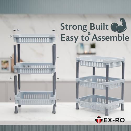 Image of TEX-RO 3-Layer Kitchen Rack Stand | Multipurpose Rack for Storage | Vegetable Stand for Kitchen Storage Rack | Durable Kitchen Racks for Storage (Grey)