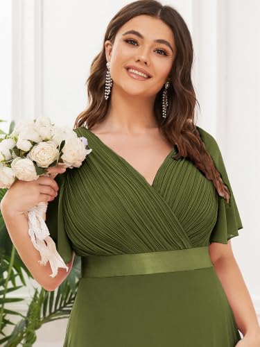Image of Ever-Pretty Women's Chiffon Formal Evening Dresses for Curvy Women V-Neck Plus Size Floor Length Bridesmaid Dress