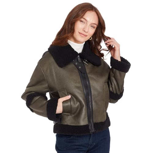 Frye Women's Zip Ft Faux Shearling Bomber