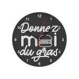 Fabulous Horloge Murale en Verre - Donnez-Moi du Gras Street Food Burger Viande - Diamètre 20 cm - Noir
