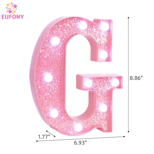 Image of Pink Marquee Light Up Letters, Glitter Alphabet LED Letter Lights for Pink Birthday Party Decorations, Battery Operated Letter Sign for Girls Room Vanity Table Decor, Cool White Lights Letter G