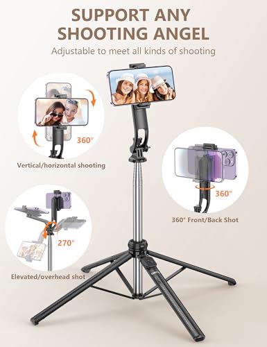 182CM Handy Stativ & Selfie Stick, Integriertes Ausziehbares Quad Stativ für Smartphone, Stabilität auf vier Achsen, Tragbarer Reisestativ-Ständer mit Fernbedienung für iPhone/Samsung/Android/Kamera 5
