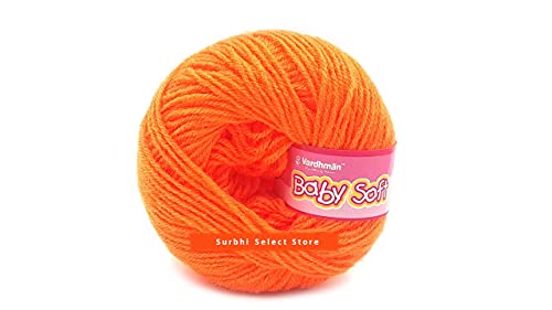 Image of Vardhman BabySoft Knitting Yarn | 100% Acrylic Wool | 4 Ply | Thin Knitting & Crocheting Hook Thread & Lightweight | Special Baby Wool | 150 Grams (6 Balls of 25g) | Machine Washable | Ideal for Blankets, Hats, Booties Ultra-Soft for Baby Sweaters, Blankets, Caps, Socks, Soft toys, Art & craft | Available in multicolors - (BBL090 - Tiger Orange)