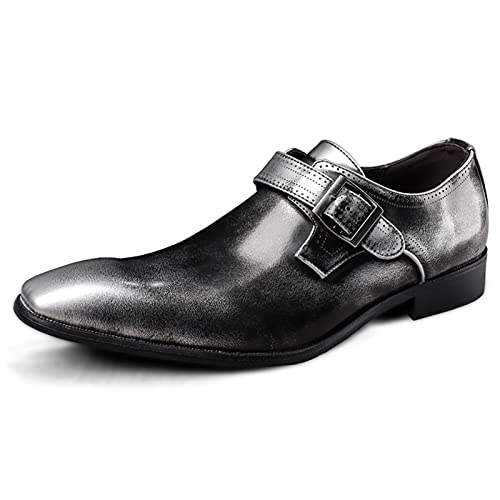 Dress Oxford Shoes for Men Slip On Monk Strap Squre Toe Vegan Leather Block Heel Anti-Slip Non Slip Rubber Sole Casual