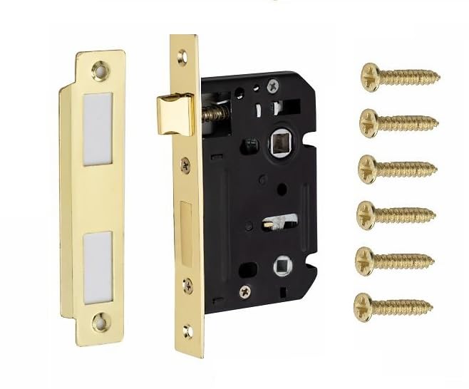 Golden Grace Bolt Through Bathroom Mortise Lock in Electro Brass Finish - 2.5" 64mm Backset Size, 45mm from Edge of Door to Spindle Holes