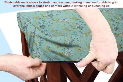 Image of The Furnishing Tree Elastic Cotton Square Center Table Cover 24x24 in Inches Floral Golden Leaf on Blue Base