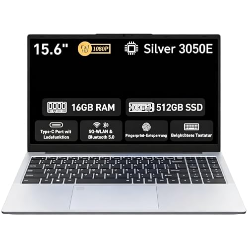 Auusda Notebook 15,6 Zoll, 16GB RAM, 512GB SSD,...