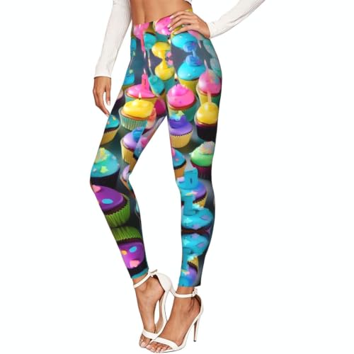 Leggings de cupcakes para mujer mallas anti transparencias de talle alto