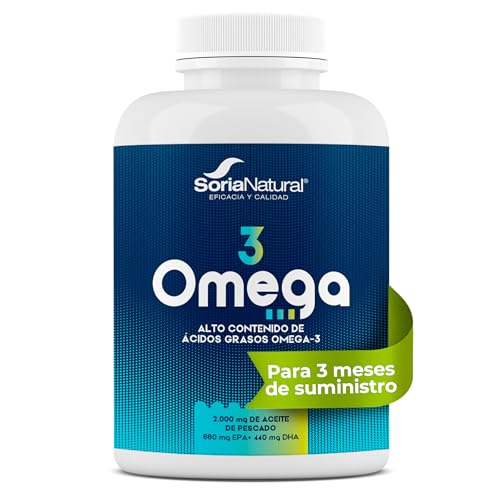 Omega-3 con 660mg EPA + 440mg DHA Soria Natural - Aceite de pescado - Alto Contenido en Ácidos Grasos Omega 3 - Salud Cardiovascular - Bienestar diario - 180 perlas de 1340 mg