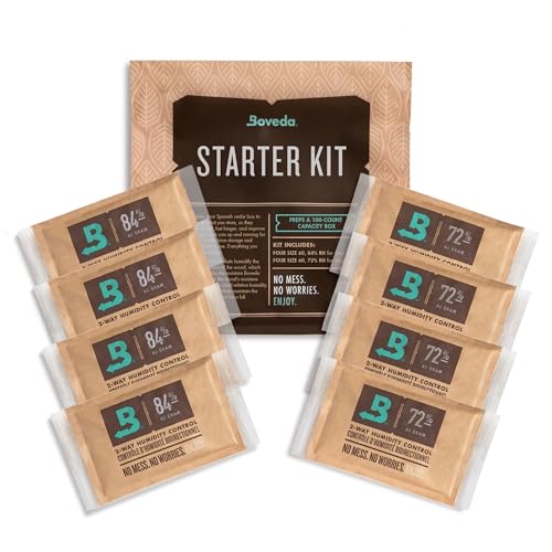 Boveda Starter Kit Bundle: Season a Wood Storage Box Plus Maintain Humidity with 2-Way Humidity Control | Includes (2) Each Size 60 Boveda 84% & 72% | 1-Count